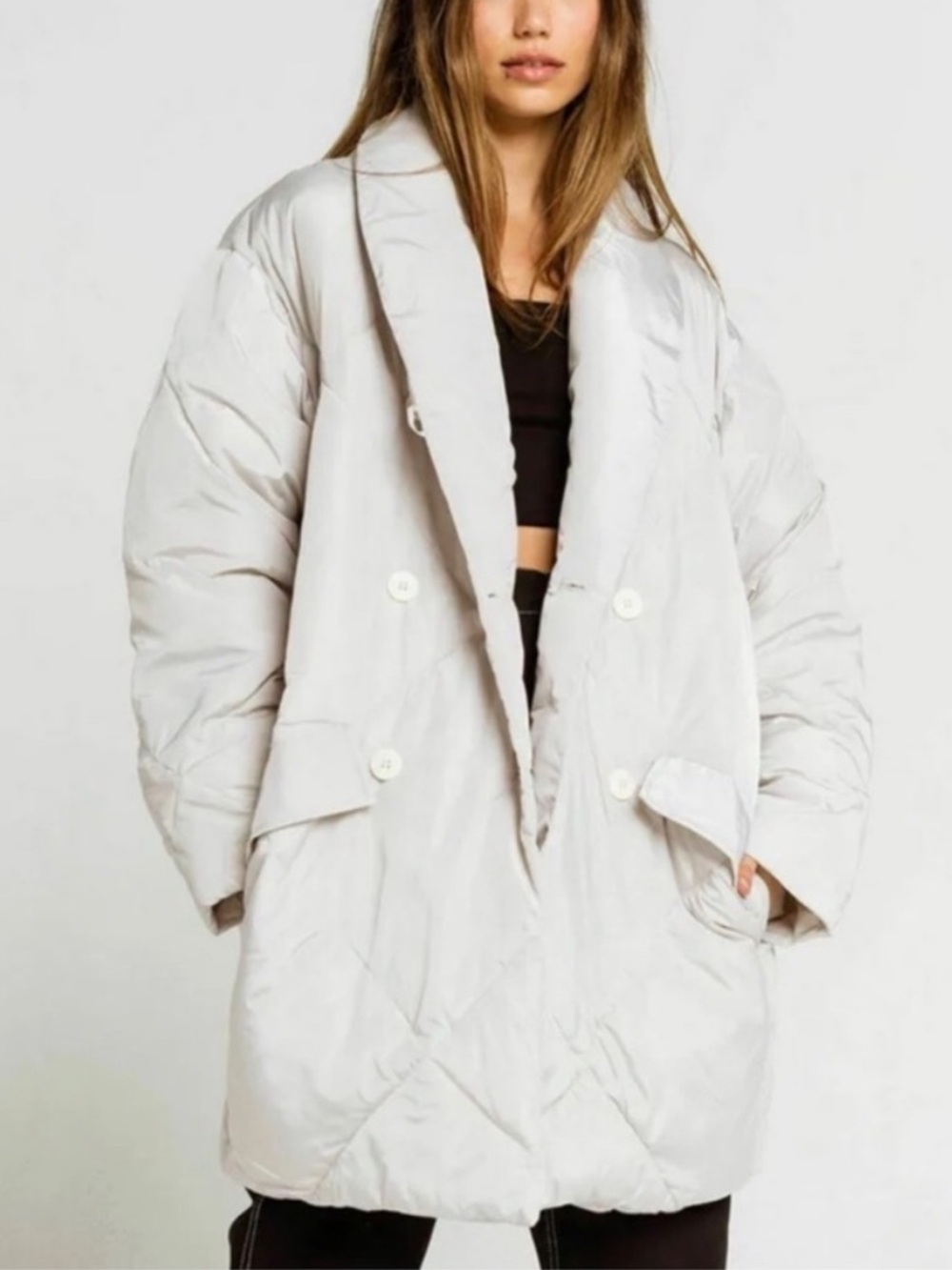 FREE PEOPLE Ella Puffa Puffer Jacket Mineral Dust
